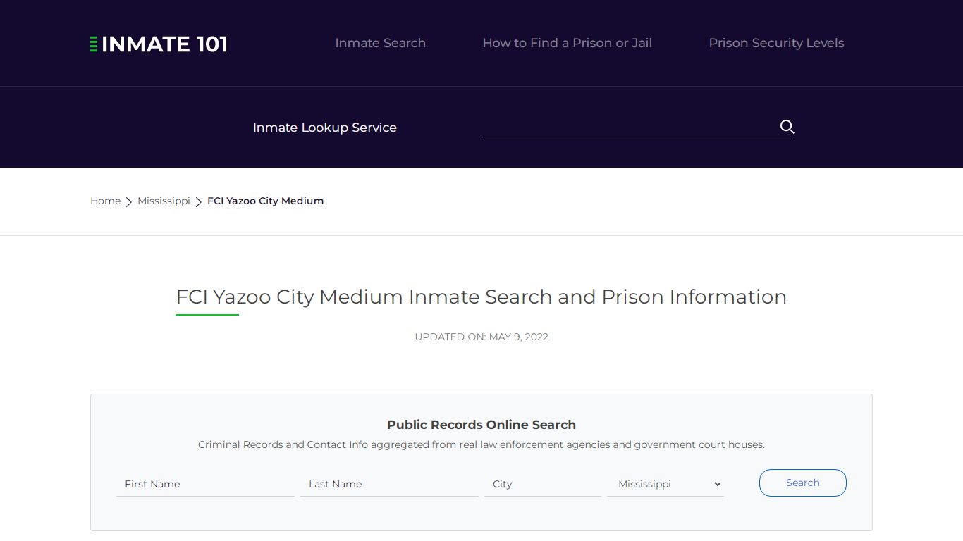 FCI Yazoo City Medium Inmate Search | Lookup | Roster
