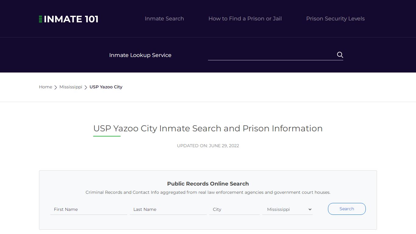 USP Yazoo City Inmate Search | Lookup | Roster